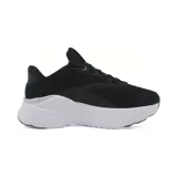 Championes Puma Softride Mayve para mujer, color negro con logo plateado y suela blanca.