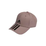 Gorra de béisbol Adidas color marrón claro con logo y tres rayas negras.