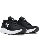 Championes de running Under Armour Charged Surge 4, color negro con logo blanco y suela blanca.