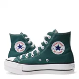 Championes Converse Chuck Taylor All Star Lift de caña alta, color verde con plataforma blanca y cordones blancos.