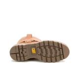 Bota marrón de cuero con forro de malla de nailon, plantilla de espuma EVA y suela de goma.