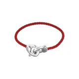 Pulsera roja de cuero trenzado con cierre de mosquetón entrelazado bañado en plata.