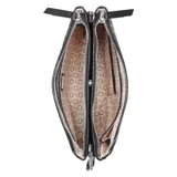 Bandolera Guess color negro con estampado del logo de la marca en toda la superficie, correa de cadena y correa ajustable de cuero sintético.