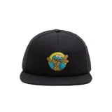 Gorra negra de Vans con parche bordado de Cookie Monster comiendo galletas.