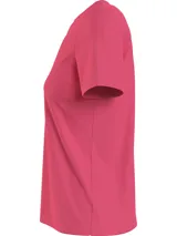 Remera fucsia de algodón con cuello redondo y logo Calvin Klein Jeans estampado en blanco en el pecho.