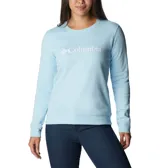 Buzo Columbia color lila con logo estampado en el pecho.