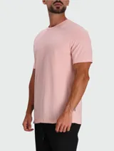 Camiseta color tostado de corte clásico con cuello redondo y logo bordado en el pecho.