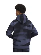 Buzo canguro de polar grueso color azul con estampado de Curry en negro, con capucha y bolsillo delantero.