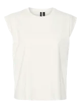 Remera musculosa blanca de algodón con cuello redondo.