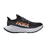 Championes Hoka Carbon X 3 de hombre, color negro con detalles en blanco y naranja. Diseñados para running de resistencia con placa de fibra de carbono y Meta-Rocker agresivo.
