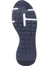 Zapatillas Tommy Hilfiger blancas con detalles en azul marino. Presentan una mezcla de texturas en los paneles y el logo de la marca en el lateral. Suela gruesa de EVA y cierre con cordones.