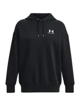 Buzo Under Armour de mujer, color verde grisáceo, corte holgado, con capucha y cordones ajustables.