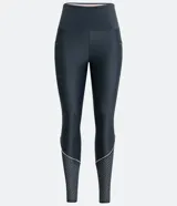 Calza deportiva larga color gris oscuro, de tiro alto y corte ajustado, con detalle de bies blanco contrastante en la parte inferior de la pierna.