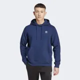 Canguro con capucha Adidas Essentials, color azul marino, con logo del trifolio bordado en blanco en el pecho. Cuenta con bolsillo tipo canguro, puños y dobladillo acanalados, y cordón ajustable en la capucha.