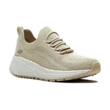 Championes Skechers BOBS Sport Sparrow 2.0 Allegiance Crew color beige, de malla knit suave y tejida, con cordones elásticos, diseño monocromático y plantilla SKECHERS Memory Foam.