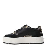 Championes de mujer en color blanco con detalles en negro y gris, diseño moderno y suela gruesa.