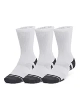 Pack de tres pares de medias deportivas unisex, de caña media, color blanco con detalles en negro en la puntera y el talón.