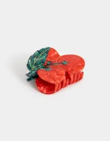 Broche para el pelo con forma de tomates rojos y hojas verdes, hecho de acrílico.