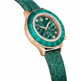 Reloj Octea Chrono, Fabricado en Suiza, Correa de piel, Verde, Acabado tono oro rosa