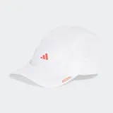 Gorro deportivo Adidas Adizero color blanco con logo de la marca en naranja.