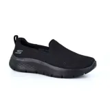 Championes Skechers Go Walk Flex Ocean Sunset, color negro, sin cordones, capellada de malla, plantilla Air-Cooled Goga Mat, amortiguación Ultra Go y suela flexible.