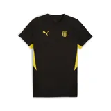 Remera deportiva Puma Evostripe Tee negra con detalles en amarillo en los laterales, logo de Puma bordado en amarillo en el pecho y escudo del Club Atlético Peñarol bordado en el pecho. Corte clásico y cuello redondo.
