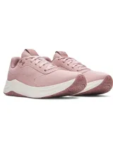 Championes Under Armour UA W Aurora 3 para mujer, color rosa con suela blanca. Diseñados para entrenamiento, con construcción específica para mujeres, materiales transpirables y amortiguación para absorber el impacto.