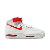 Championes Nike Air Force 1 Alto Evo para hombre, color blanco con detalles en rojo. Diseño de caña alta con correa ajustable en el tobillo y cámara de aire visible en la entresuela.