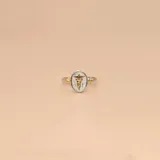 Anillo de plata 925 con apliques de oro 18k, con diseño de caduceo en el centro.