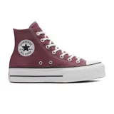 Championes de caña alta Converse Chuck Taylor All Star Lift color borgoña con plataforma blanca.