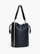 Cartera bombonera Tommy Hilfiger color azul marino, con costuras en contraste color beige. Incluye correa de hombro extraíble y cartera interior.