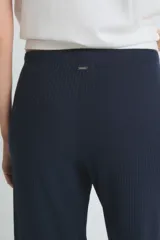 Pantalón azul de morley pesado, corte recto y cintura elastizada.