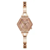 Reloj Guess GW0680L3 para mujer, con caja hexagonal de acero color oro rosa de 28mm, esfera color oro rosa con detalles brillantes y correa de acero inoxidable con eslabones ajustables G-Link.