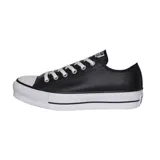 Zapatillas Converse Chuck Taylor All Star con plataforma, de cuero sintético negro, con cordones blancos y suela de goma blanca.