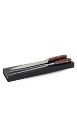 Juego de trinchar compuesto por cuchilla y pincho. Acero y mango de madera premium. Estuche en caja magnética.