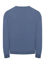 Sweater celeste de cashmere con cuello en V y borde en contraste.
