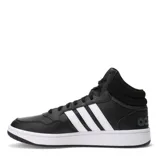 Championes Adidas Hoops 3.0 Mid Classic Vintage, de caña media, color negro con las tres tiras laterales blancas y suela blanca.