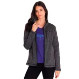 Campera polar de mujer marca CAT, color gris jaspeado, con cierre frontal, cuello alto y bolsillos laterales con cierre.