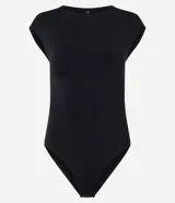 Body negro de microfibra con cuello redondo y sin mangas.