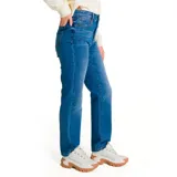 Pantalón de jean de tiro alto, corte recto y color azul medio.