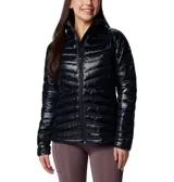 Campera puffer negra con capucha, cierre frontal y bolsillos con cierre en el pecho y en las manos.