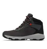 Bota de senderismo Columbia Newton Wander para hombre, color gris oscuro con detalles en negro y naranja. Fabricada en cuero impermeable con tecnología Omni-Tech y suela de caucho Omni-Grip para mayor tracción.