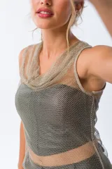 Vestido plateado sin mangas de algodón y elastano con corte recto.