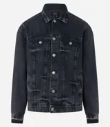 Campera de jean para hombre, de corte regular, con efecto desteñido, cuello inglés, manga larga, abotonada en el frente y bolsillos con solapa en el pecho.