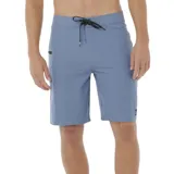 Bermuda de baño azul con cordón de ajuste negro en la cintura, bolsillo lateral con cierre y logo de la marca en la pierna.