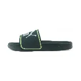 Chancletas Puma Leadcat 2.0 negras con logo blanco y borde verde.