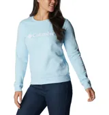 Buzo Columbia color lila con logo estampado en el pecho.