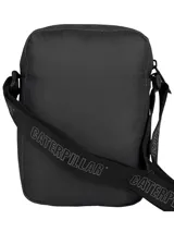 Bolso bandolera unisex CAT Explorer, color negro, con logo reflectante y detalles de cordones. Cuenta con compartimento principal con bolsillo interior, bolsillo delantero con cordón para llavero y correa ajustable para el hombro.