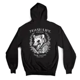 Campera negra de algodón con estampado frontal, diseñada para un estilo de vida urbano y funcional.