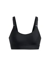 Top deportivo negro Under Armour Infinity Mid 2.0, de sujeción media, con tecnología de soporte que se sincroniza con el movimiento y relleno de espuma ultraligera.